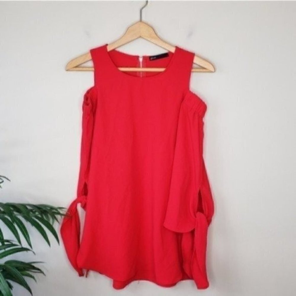 Gibson Red Cold Shoulder Tie Sleeve Blouse Size XS